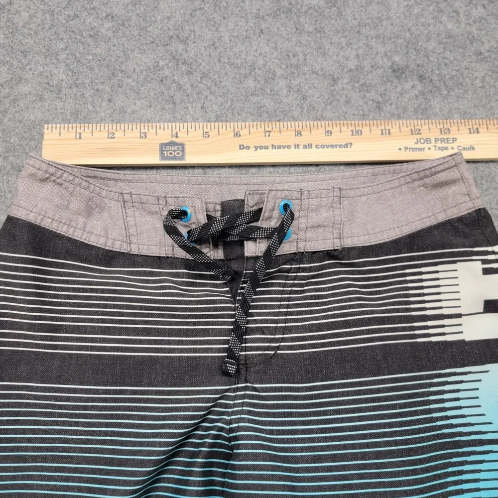 Nike Boys Board Shorts L Just Do It Black Gray Blue Striped Drawstring Pocket